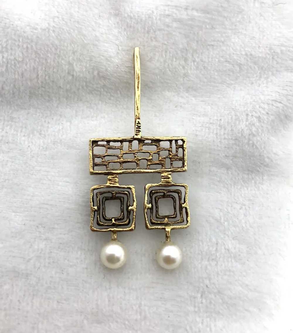 Mid-Century  1960's  14K Gold and Pearl Pendant - image 3