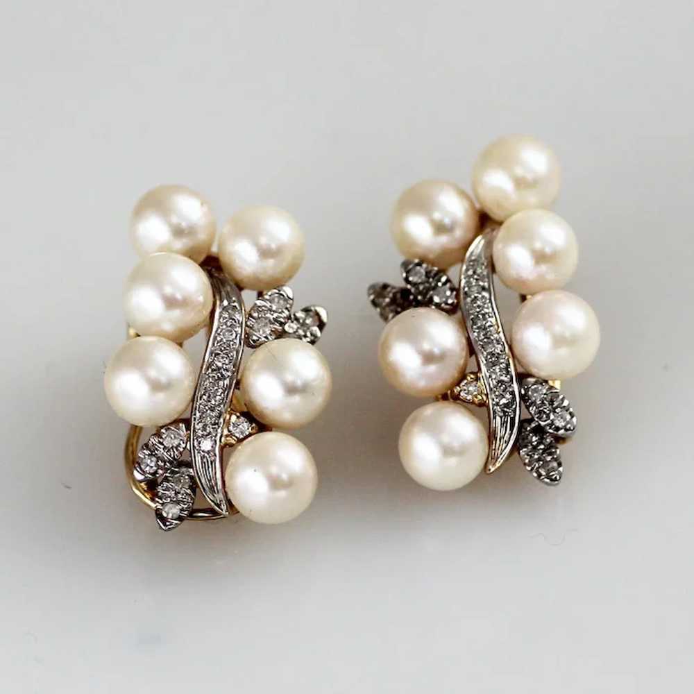 14K White Gold Pearl and Diamond Clip Earrings - image 3