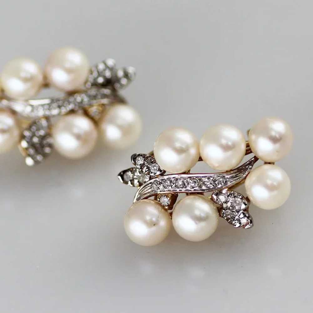 14K White Gold Pearl and Diamond Clip Earrings - image 4