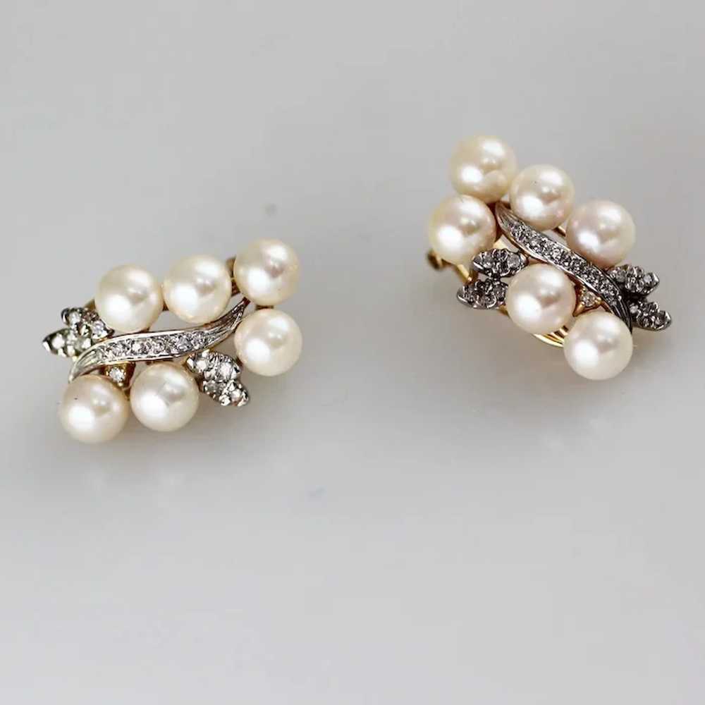 14K White Gold Pearl and Diamond Clip Earrings - image 5