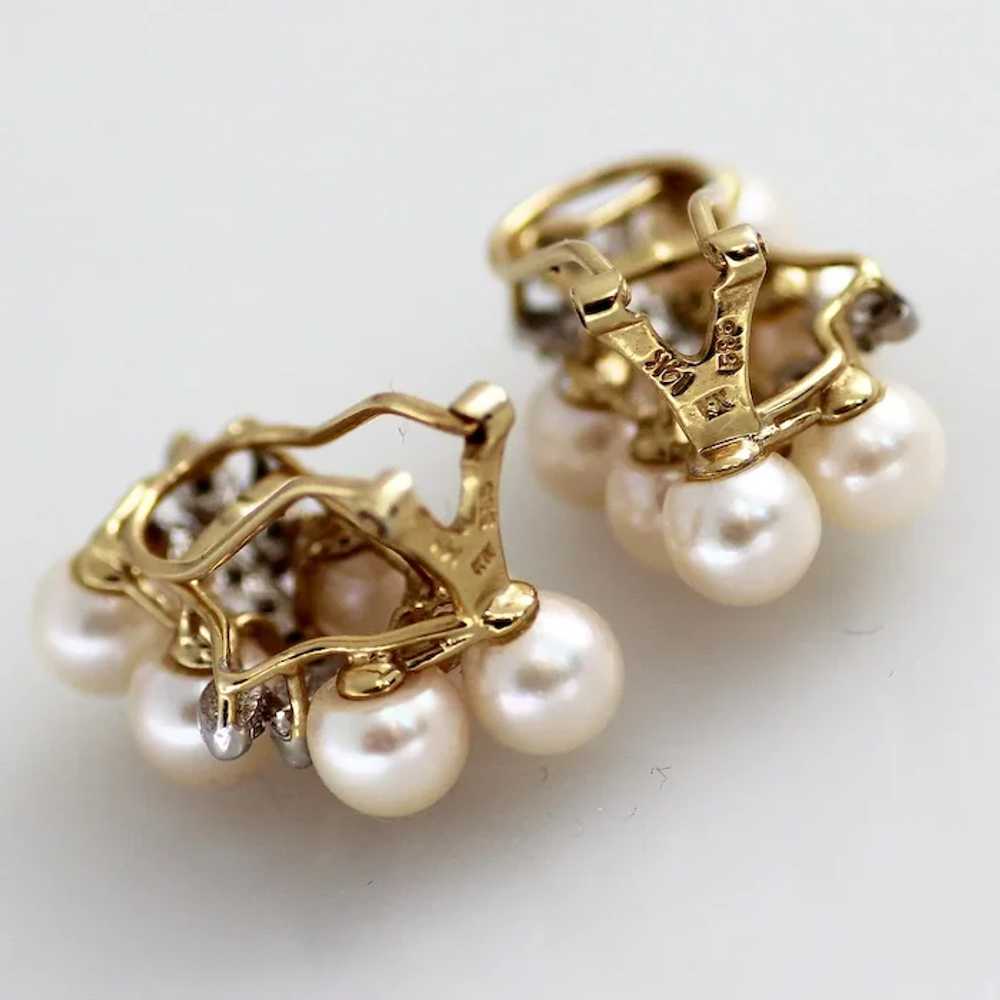 14K White Gold Pearl and Diamond Clip Earrings - image 7