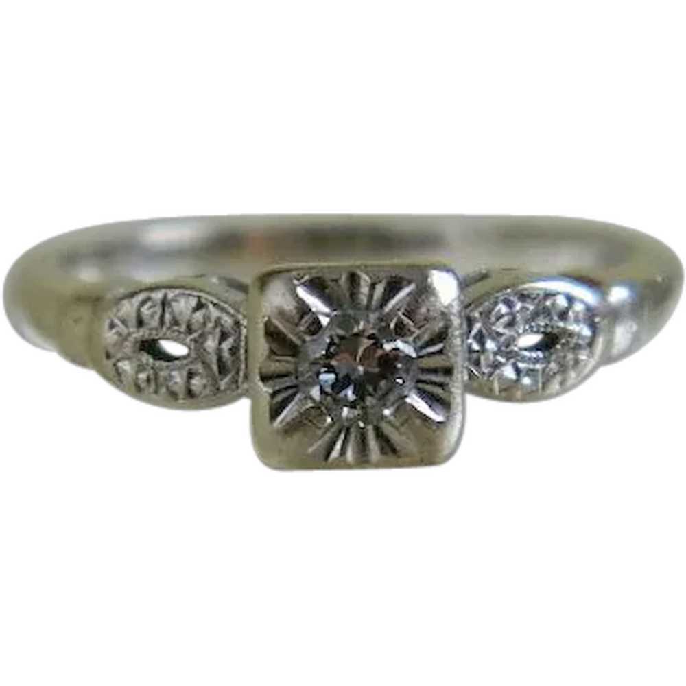 Vintage 14k White Gold Diamond Ring, 1940's - image 1