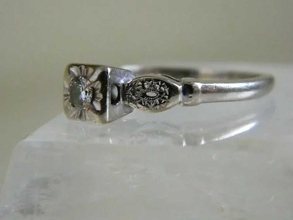 Vintage 14k White Gold Diamond Ring, 1940's - image 2