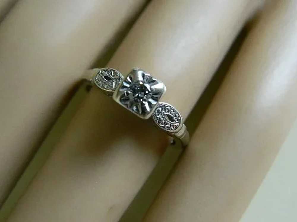Vintage 14k White Gold Diamond Ring, 1940's - image 6