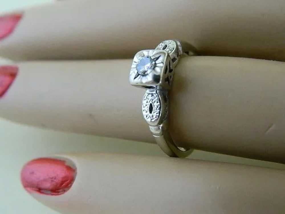 Vintage 14k White Gold Diamond Ring, 1940's - image 7