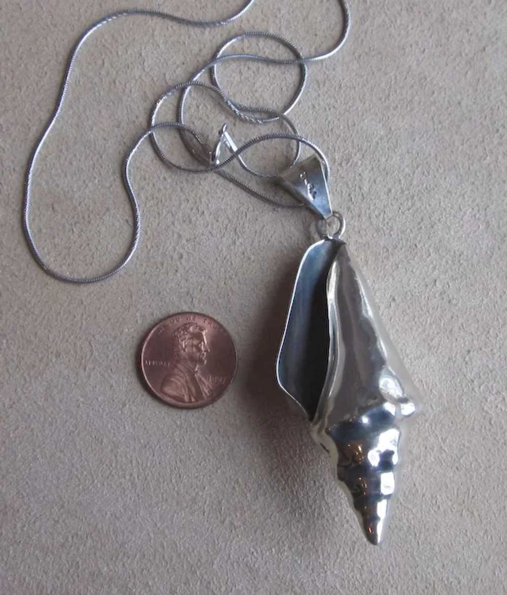 Large Sterling Sea Shell Vintage  Pendant Necklace - image 2