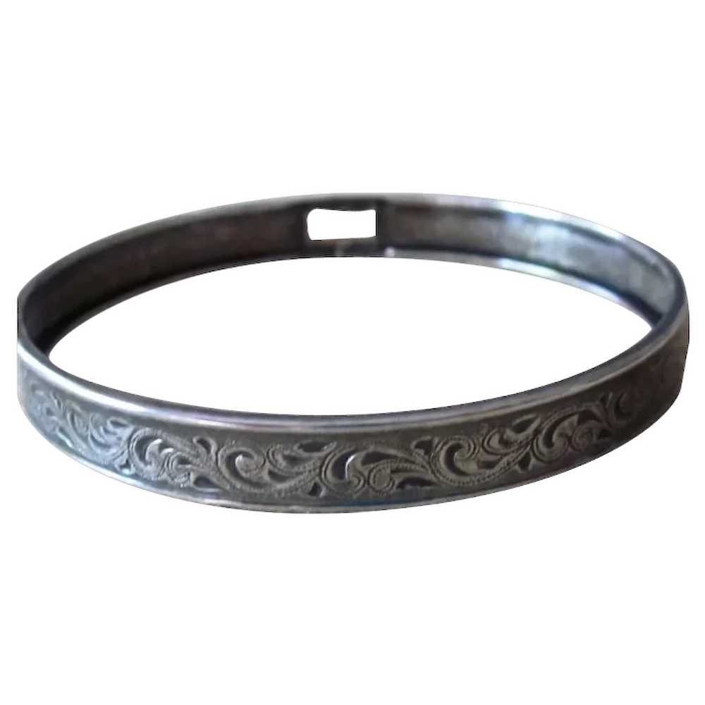 Sterling Silver Vintage Hand Forged Bangle Bracel… - image 1