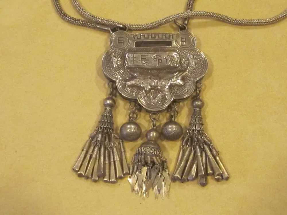 Amazing China Lock Silver Vintage Necklace Ornate… - image 6