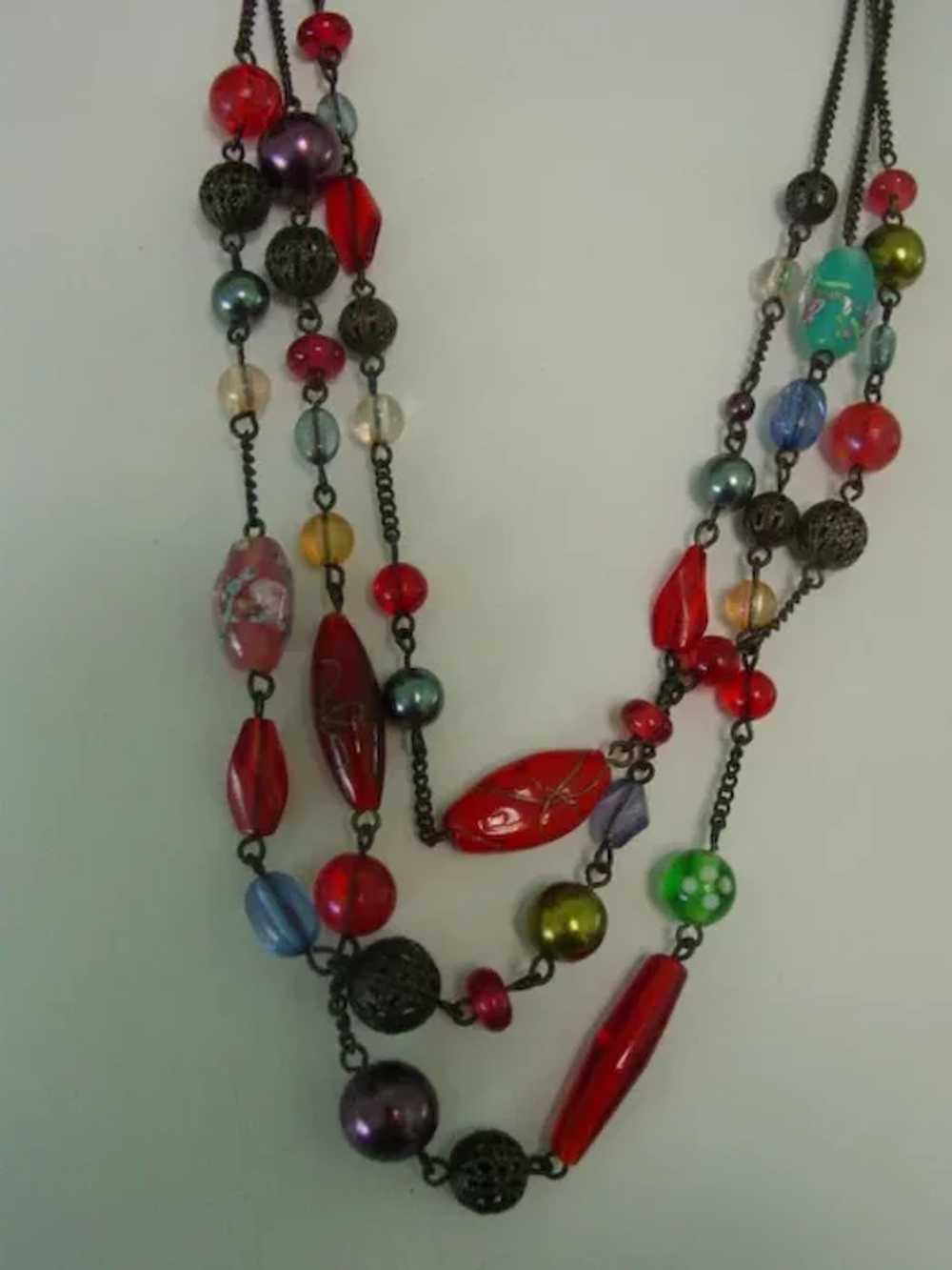 3 Strand Multi Glass Bead Necklace - image 1