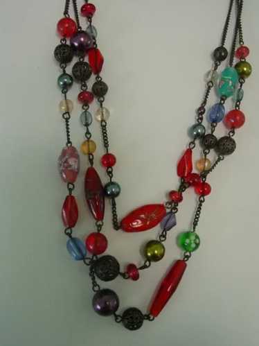 3 Strand Multi Glass Bead Necklace