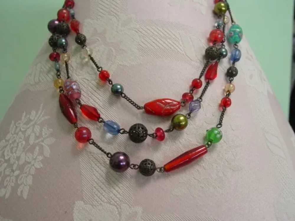 3 Strand Multi Glass Bead Necklace - image 2