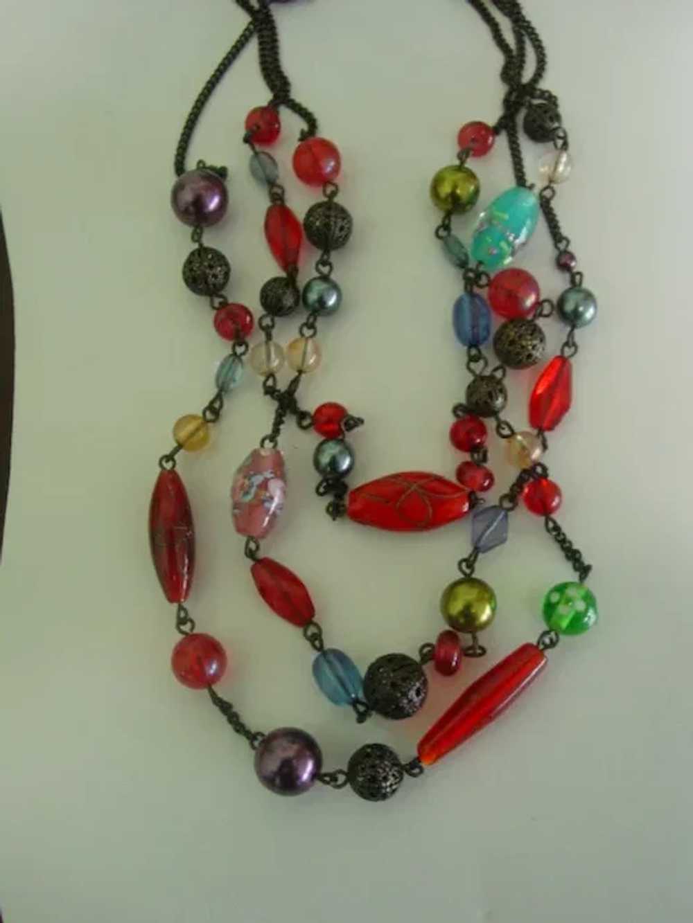 3 Strand Multi Glass Bead Necklace - image 3