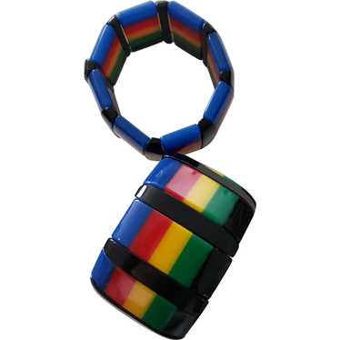 Vintage Rainbow Striped Plastic Fantastic Bracele… - image 1