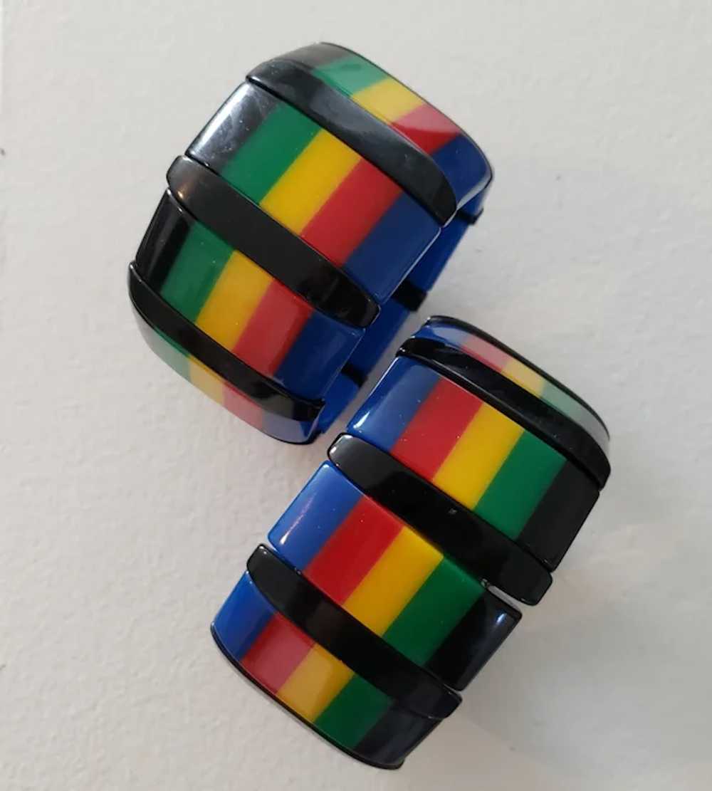 Vintage Rainbow Striped Plastic Fantastic Bracele… - image 2