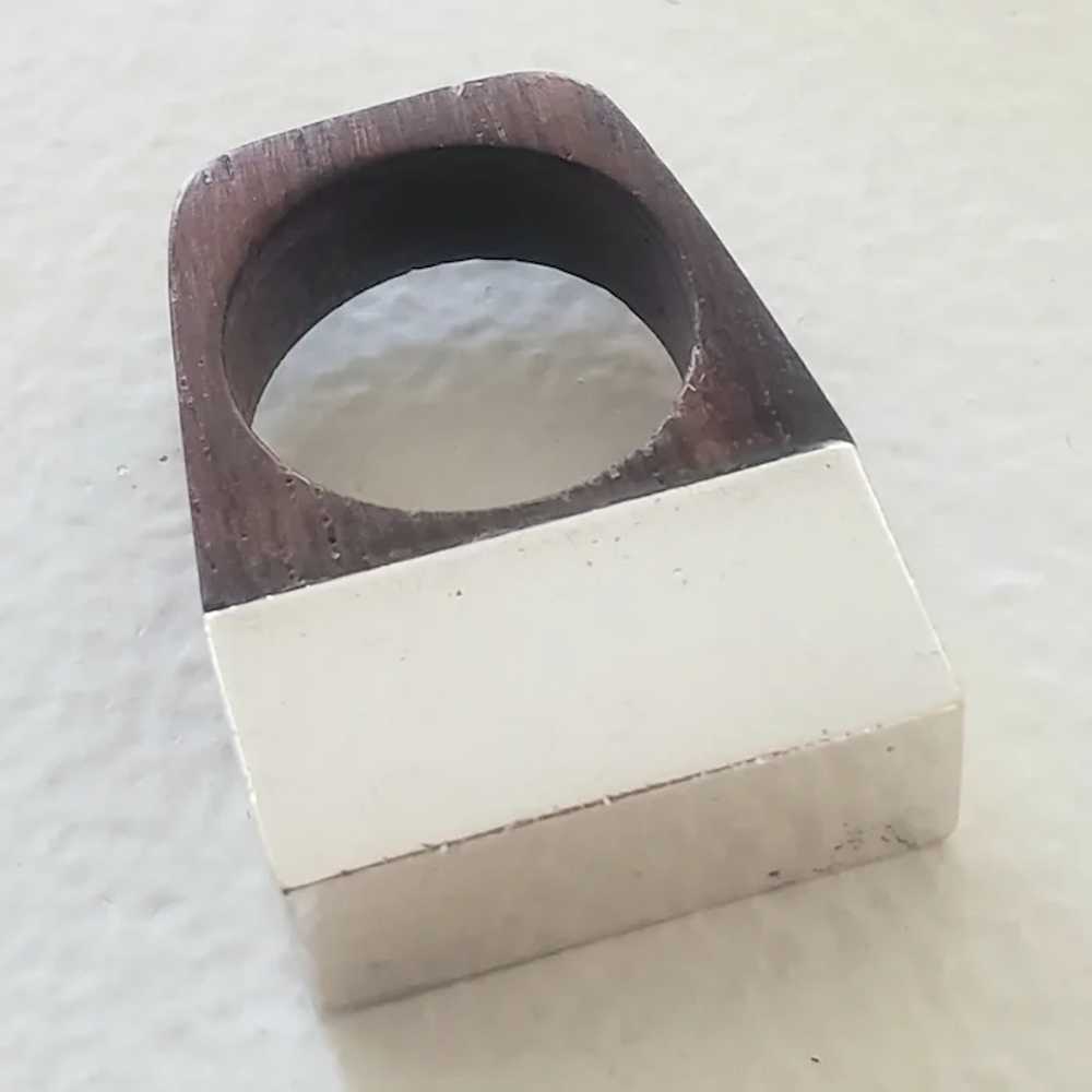 Modernist Sterling and Wood Ring - image 2