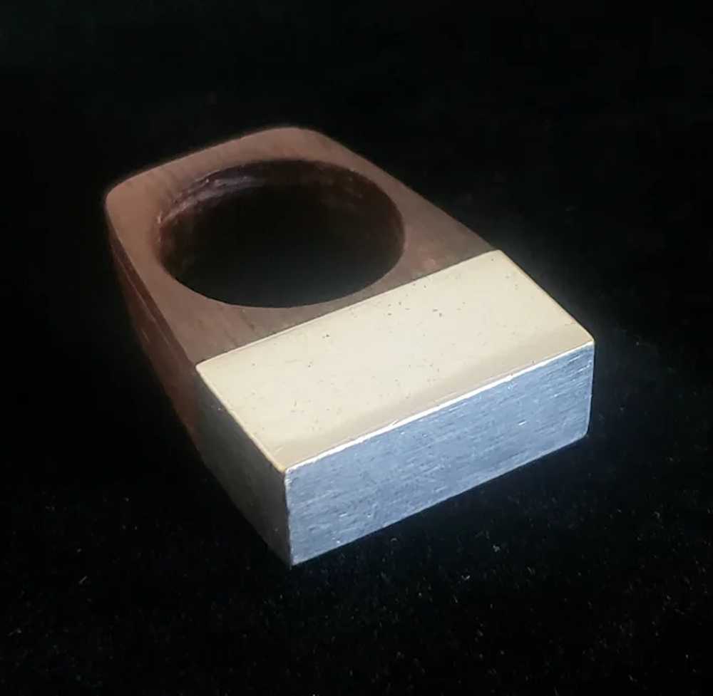 Modernist Sterling and Wood Ring - image 5