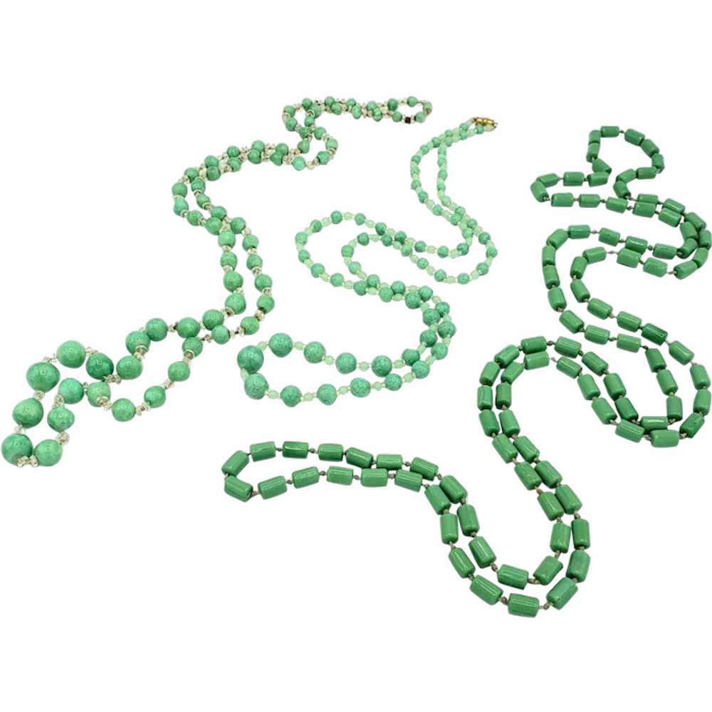 Trio of Pale Green GLASS Beaded Necklaces - image 1