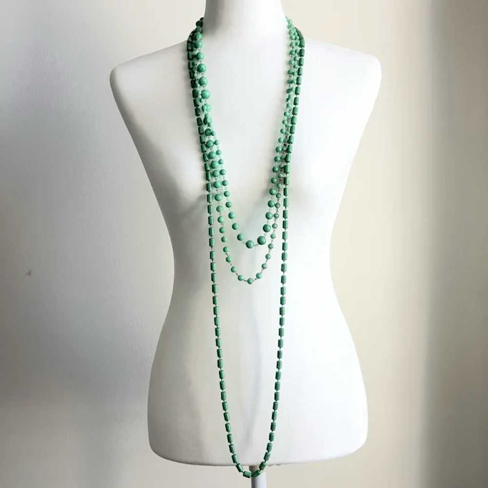 Trio of Pale Green GLASS Beaded Necklaces - image 2