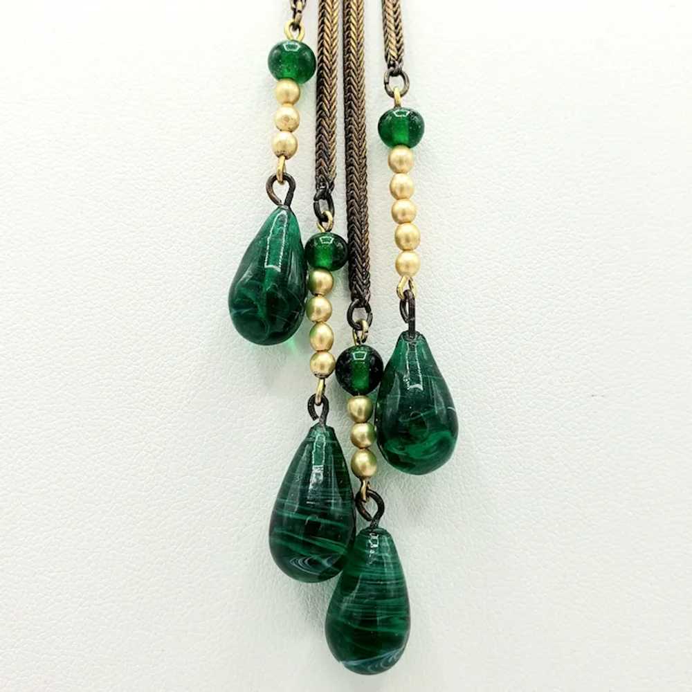 Green Glass Bead and Faux Pearl Vintage Necklace - image 3