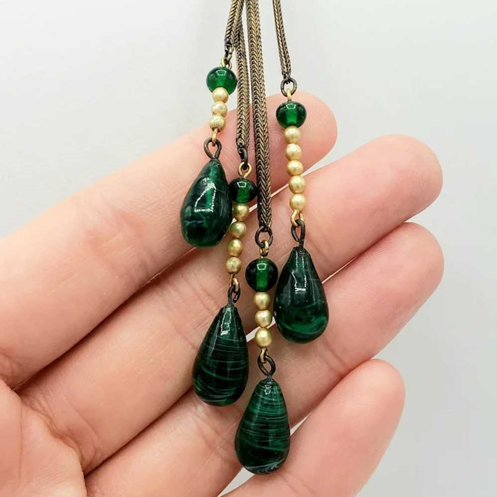 Green Glass Bead and Faux Pearl Vintage Necklace - image 4