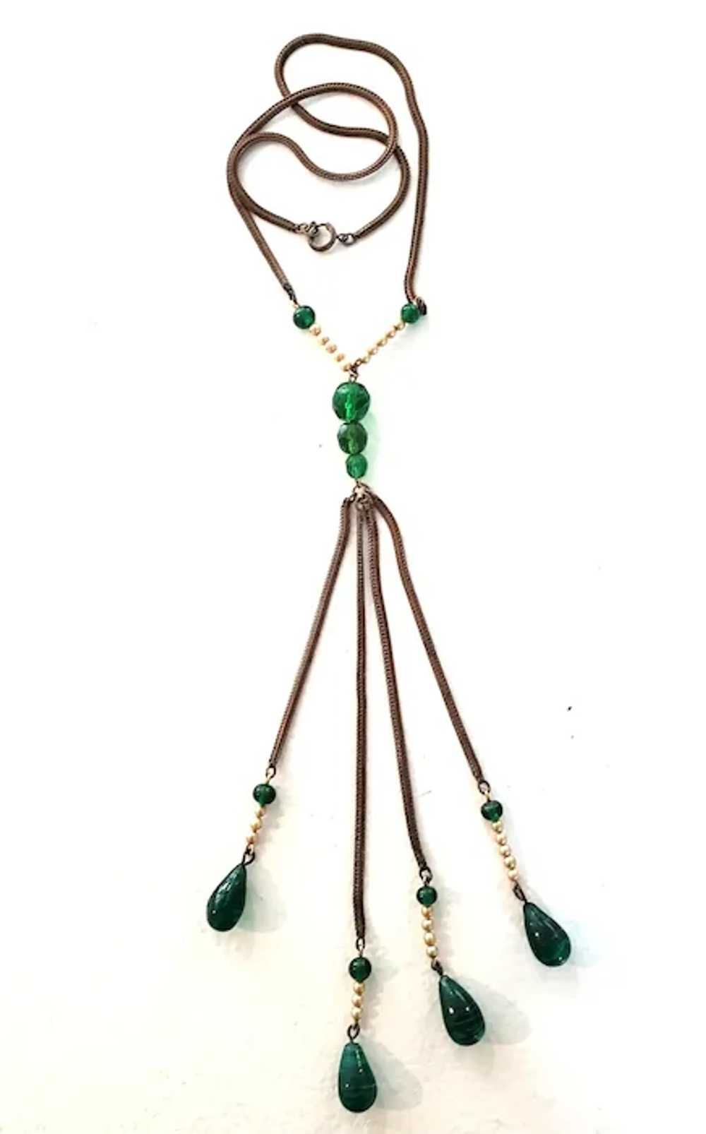 Green Glass Bead and Faux Pearl Vintage Necklace - image 7