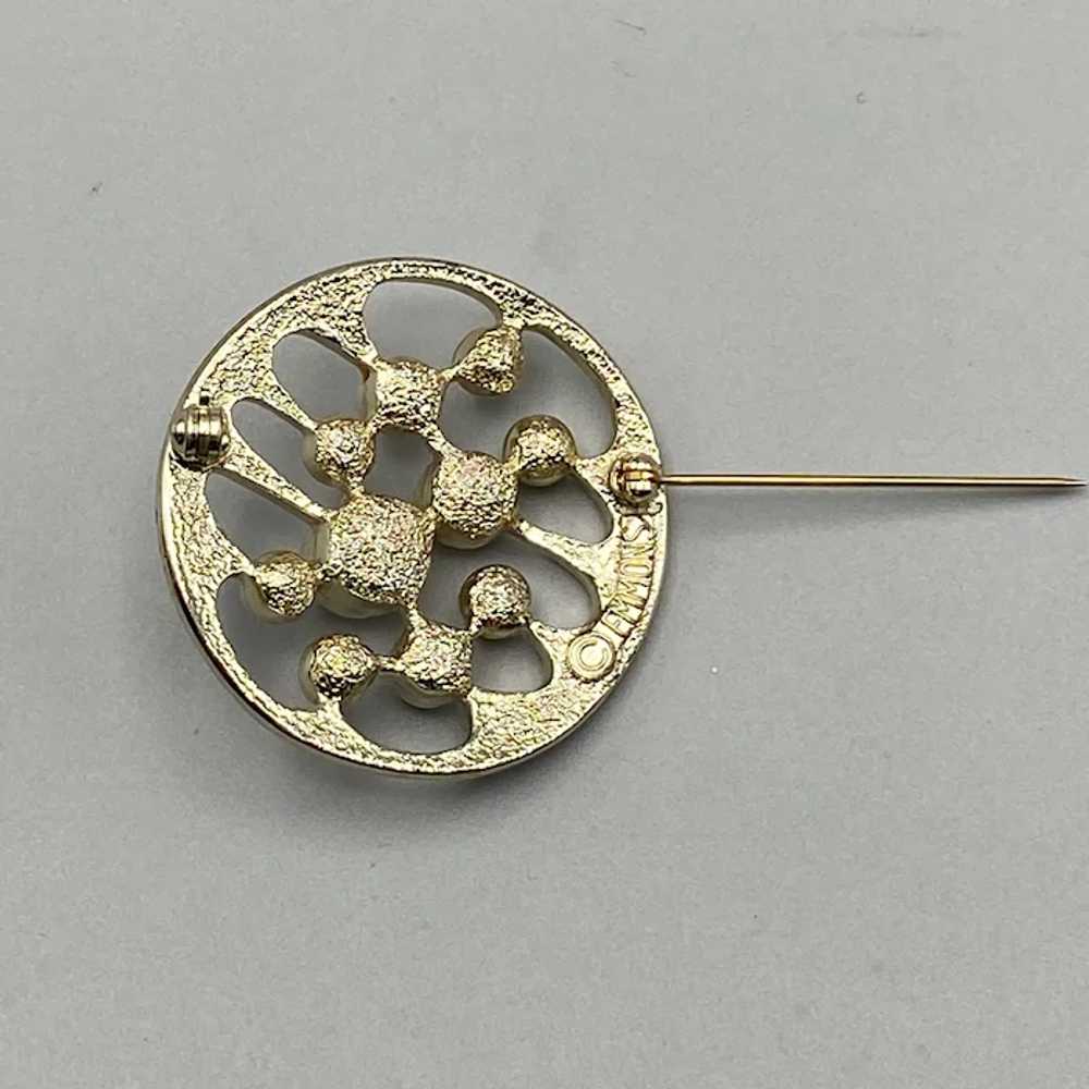 Emmons Pearly Realm Brooch 1972 Gold Tone Textured - image 6
