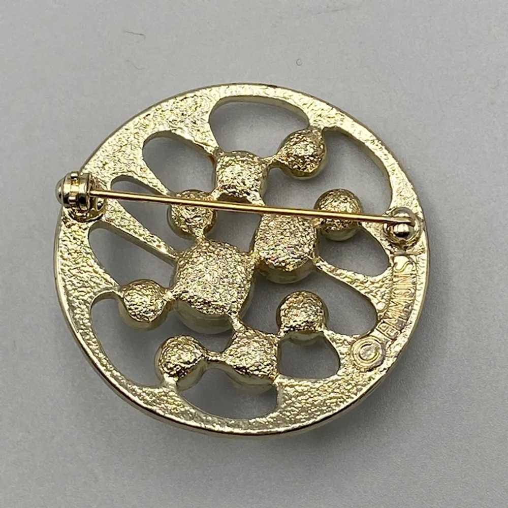 Emmons Pearly Realm Brooch 1972 Gold Tone Textured - image 8