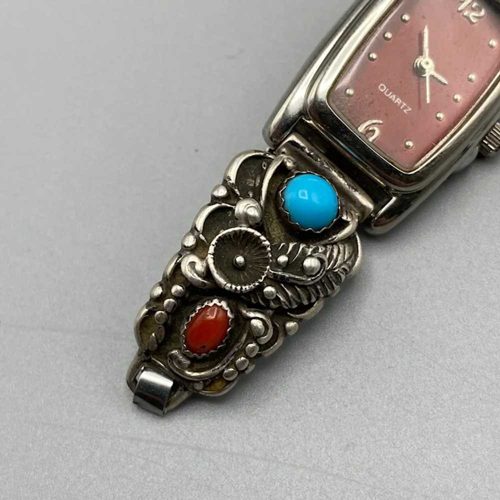 Vintage Navajo Watch Tips and Band Sterling Silve… - image 7