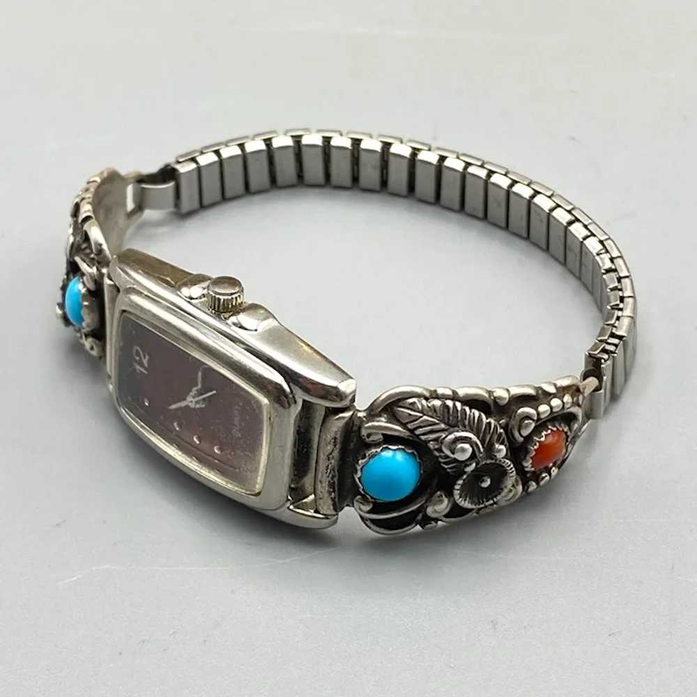 Vintage Navajo Watch Tips and Band Sterling Silve… - image 9