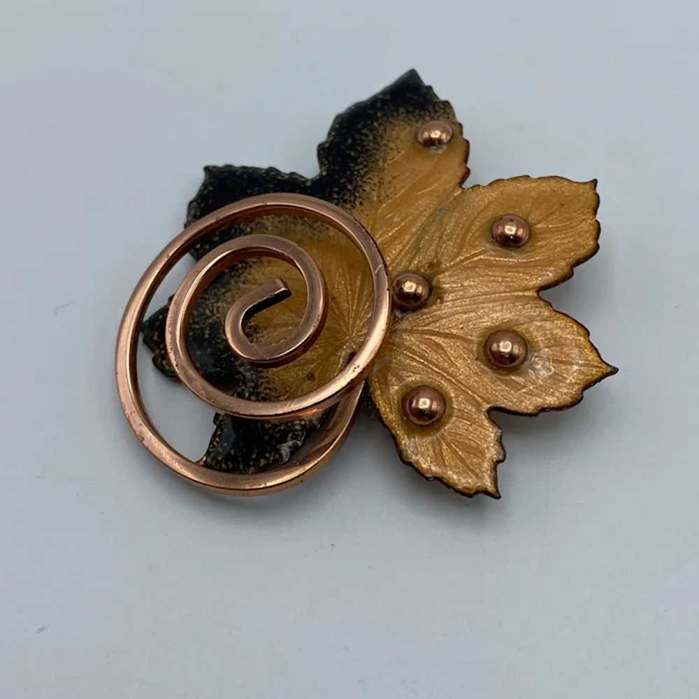 Vintage Matisse Enamel And Copper Maple Leaf Brooch Gem