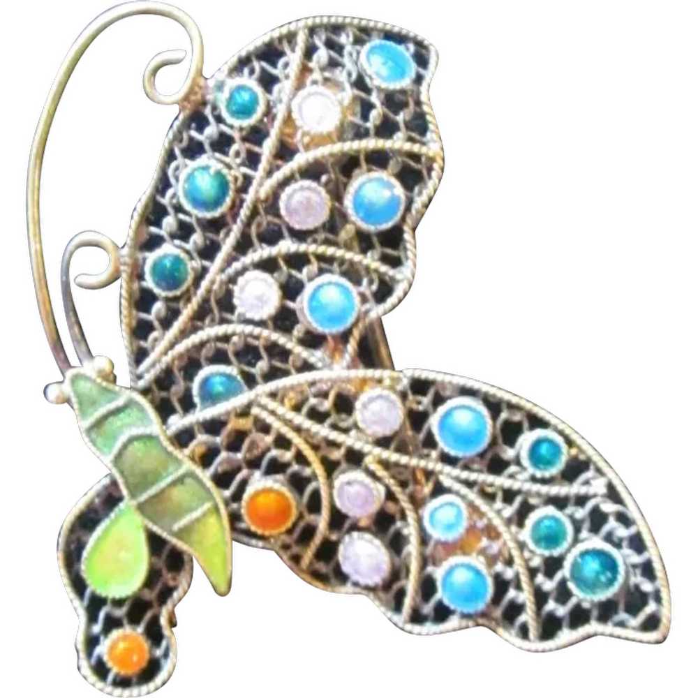 Adorable Enamel Vintage Butterfly Pin - image 1