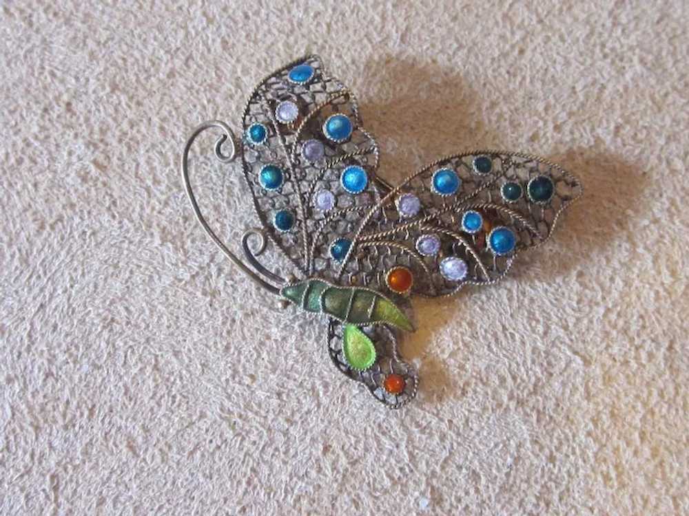 Adorable Enamel Vintage Butterfly Pin - image 3