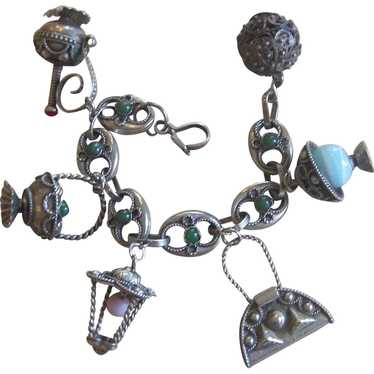 Ornate 800 Silver Etruscan Charm Bracelet