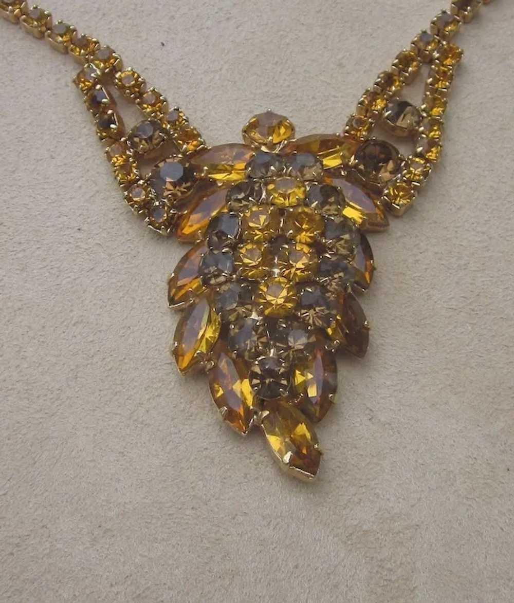 Huge Amber Color Rhinestone Runway Necklace - image 6