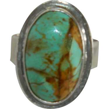 Handsome Modernist Sterling Turquoise Ring sz 10.5