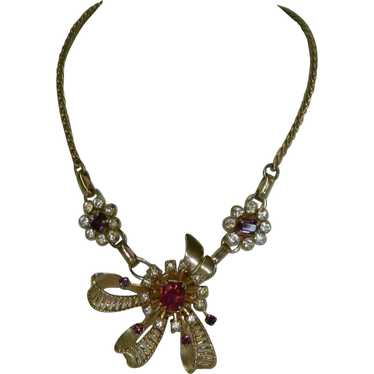 Regal "Barclay" Rhinestone Ribbons Bows Necklace - image 1