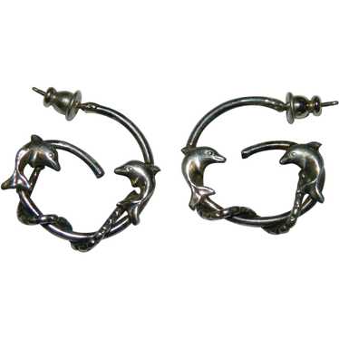Sterling Silver Dolphin Twisted Rope Earrings Pie… - image 1