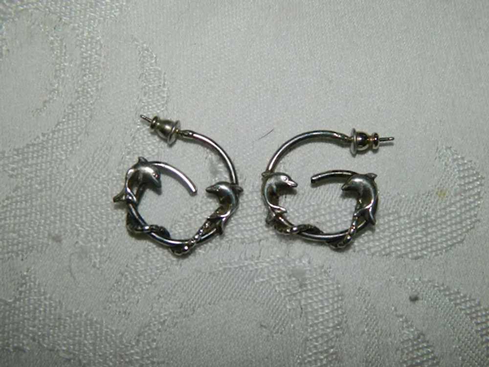 Sterling Silver Dolphin Twisted Rope Earrings Pie… - image 2