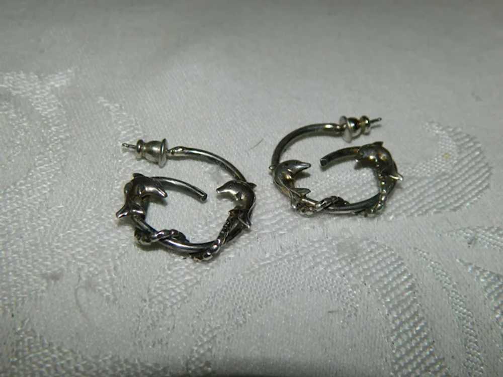Sterling Silver Dolphin Twisted Rope Earrings Pie… - image 3