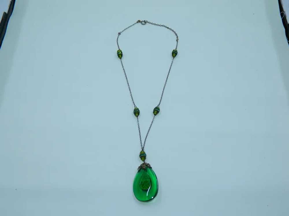 Romantic Victorian Glass Pendant Necklace Estate … - image 2