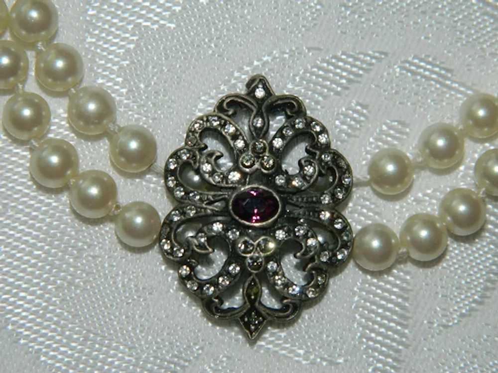 Victorian Revival Amethyst Faux Pearls Swag Doubl… - image 4