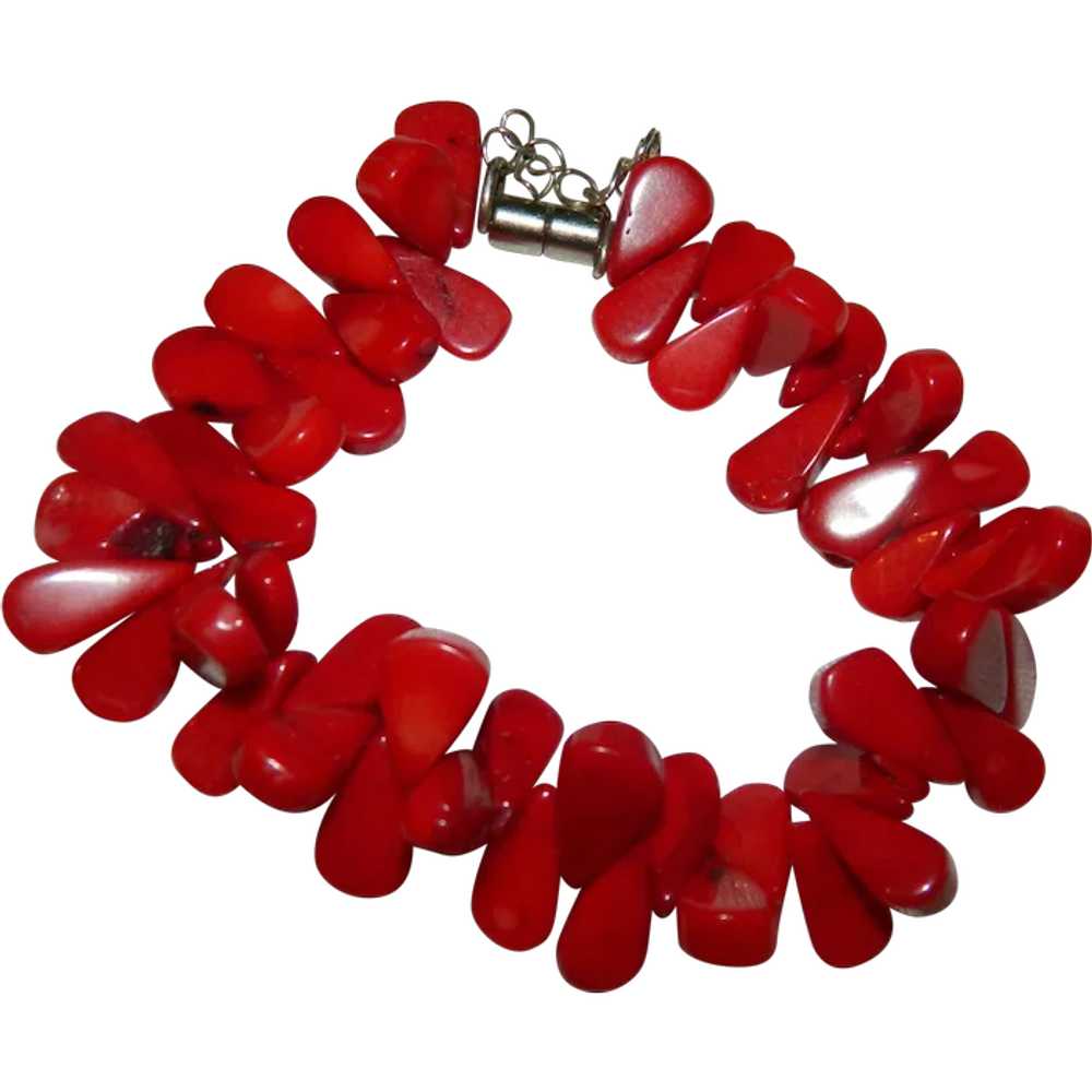 Dyed Blood Red Coral Tear Drop Bracelet Gorgeous - image 1