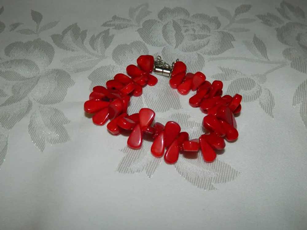 Dyed Blood Red Coral Tear Drop Bracelet Gorgeous - image 2