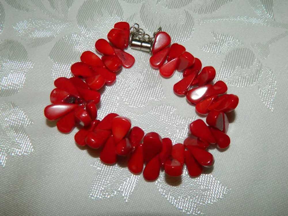 Dyed Blood Red Coral Tear Drop Bracelet Gorgeous - image 4