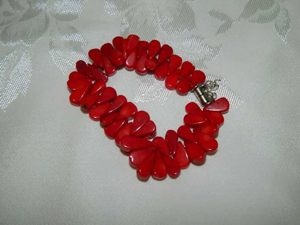 Dyed Blood Red Coral Tear Drop Bracelet Gorgeous - image 5