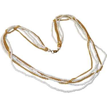 Summer White and Gold Multi Strand Seed Bead Chai… - image 1