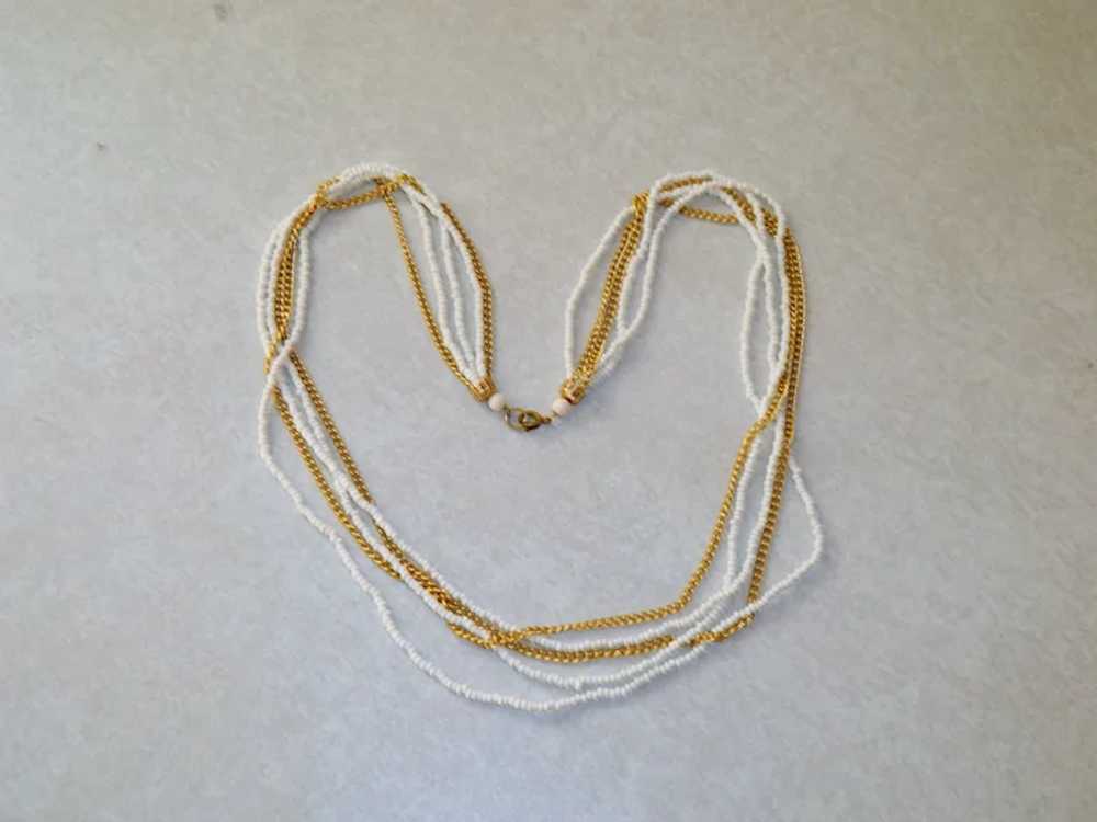 Summer White and Gold Multi Strand Seed Bead Chai… - image 2