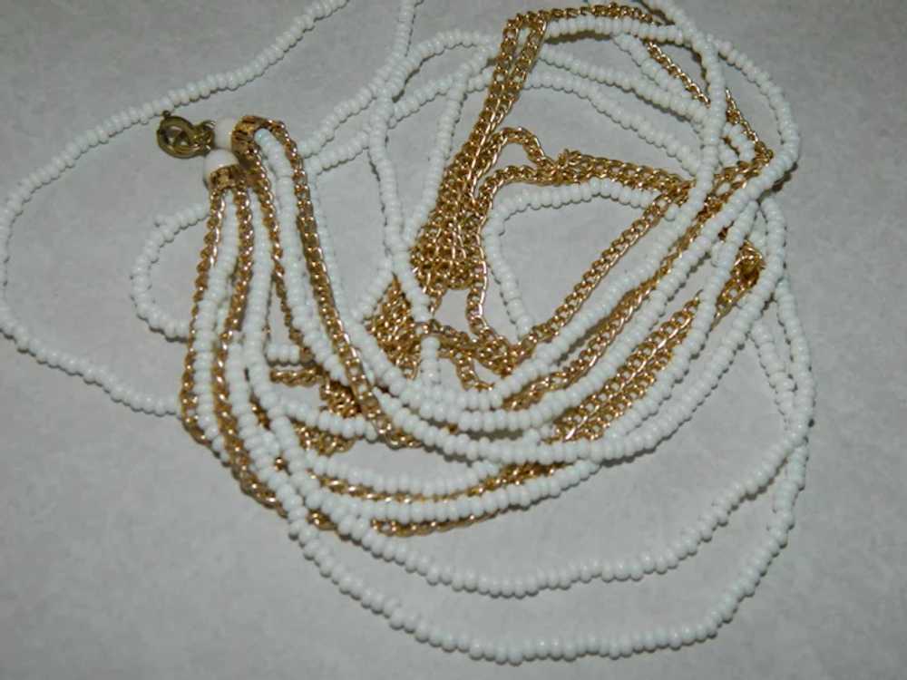 Summer White and Gold Multi Strand Seed Bead Chai… - image 3