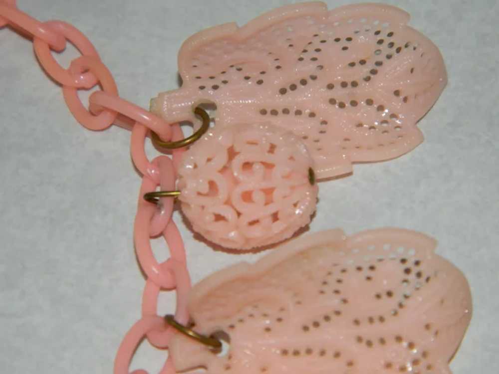 Oldie! Soft Pink Celluloid Leaf and Nut Necklace … - image 6