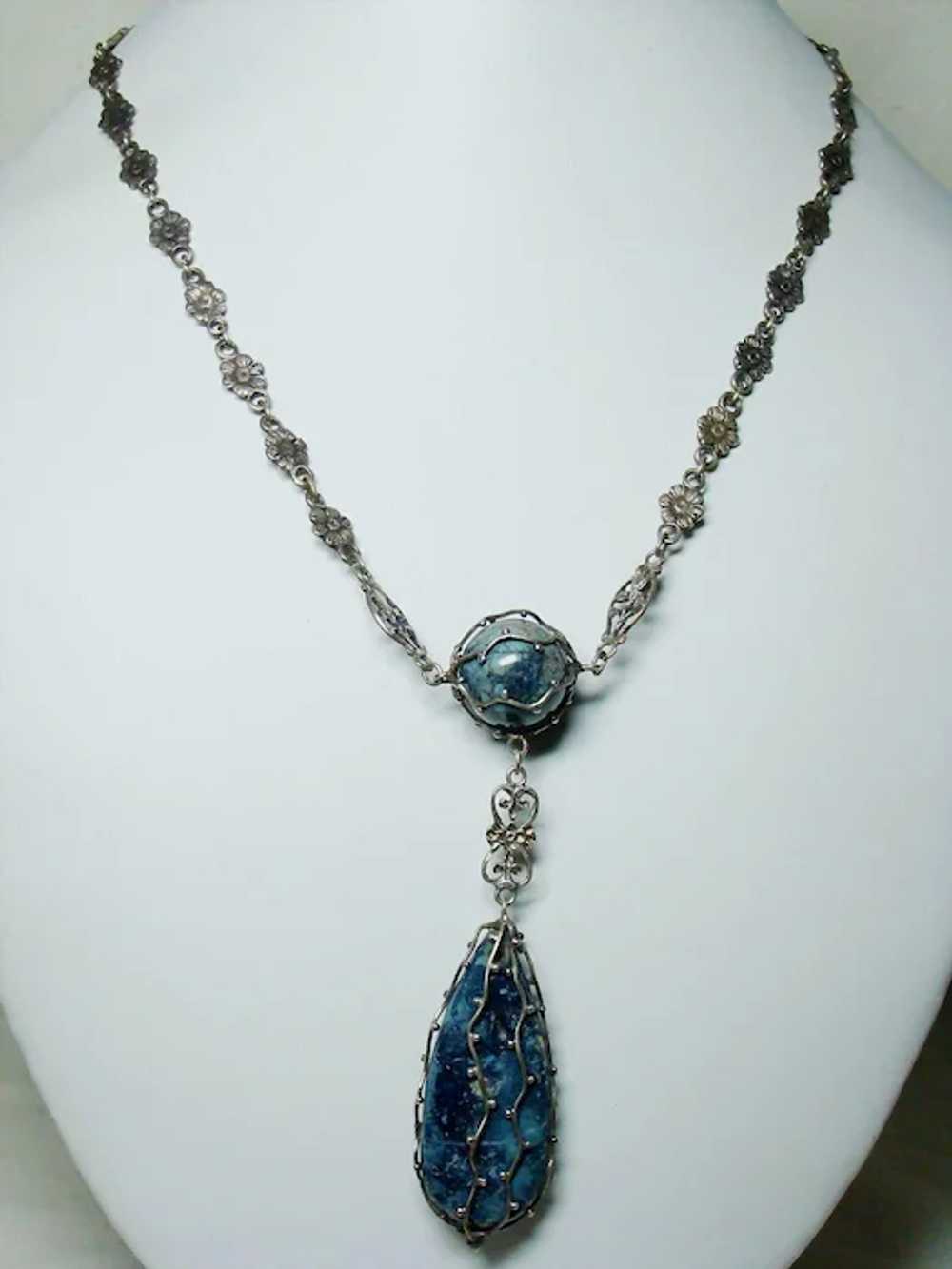 Vintage Arts and Crafts Sodalite Necklace - image 3